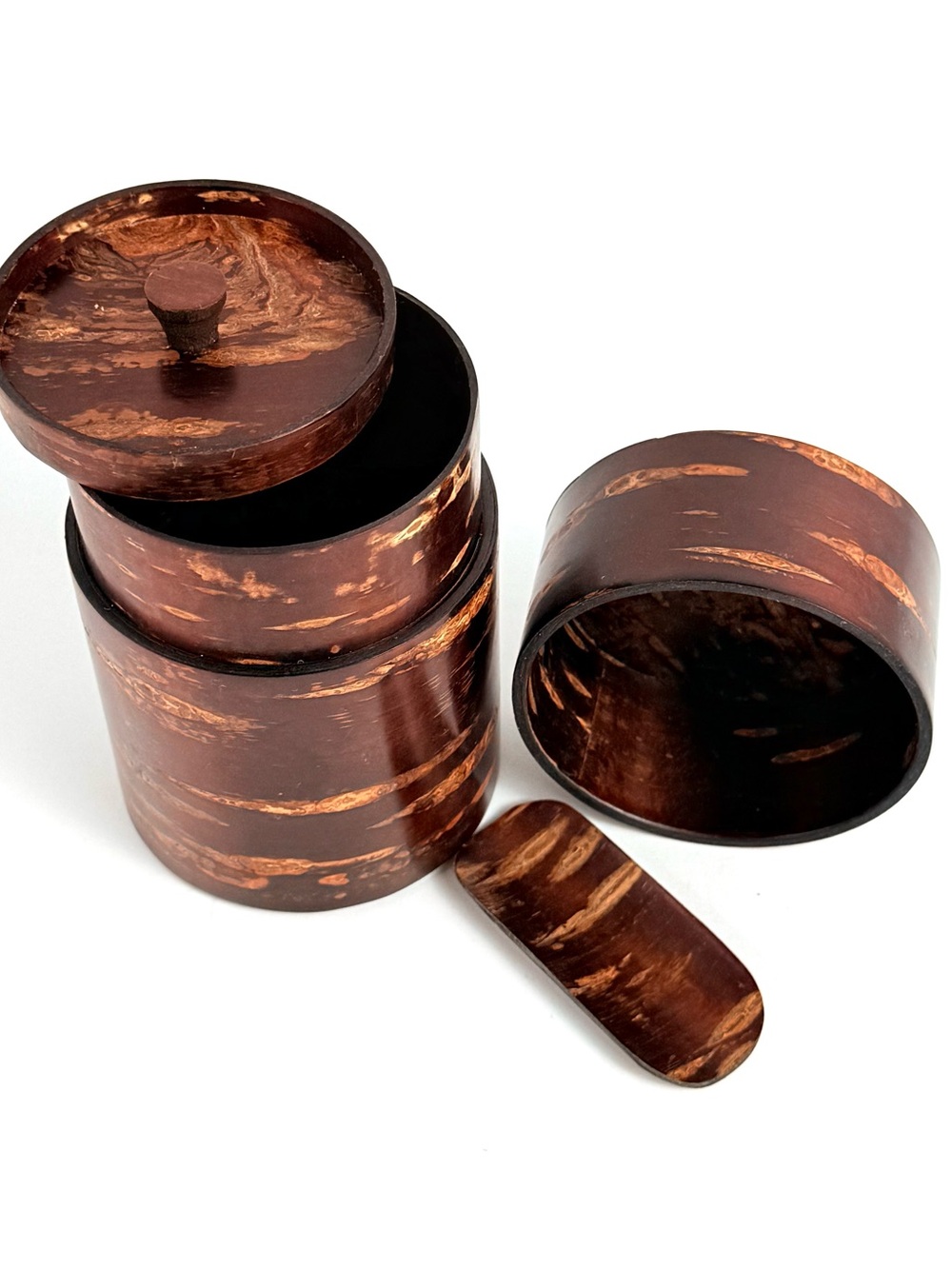 Japanese Cherry Bark Handcrafted Tea Caddy Container with Lid & scoop